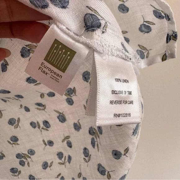 Garnet Hill | 100% Flax Linen Short-Sleeve Button-Front Blueberries Shirt US 10 - Picture 6 of 8